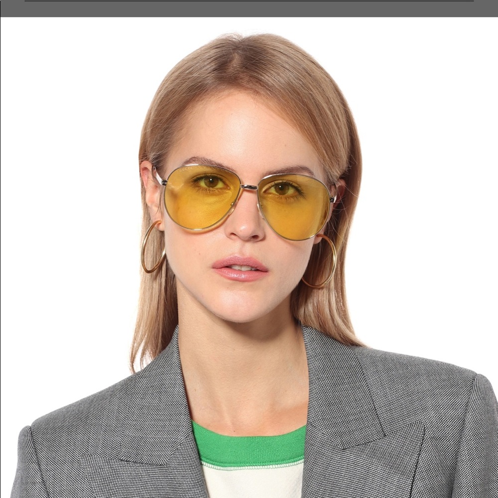 Auth GUCCI yellow aviator sunglasses